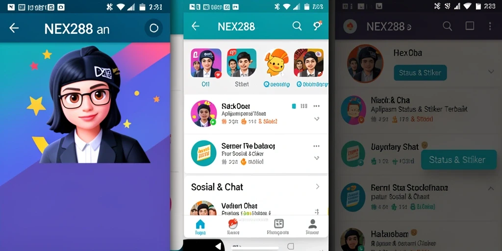 Tampilan antarmuka aplikasi NEX288 dengan pilihan stiker menarik.