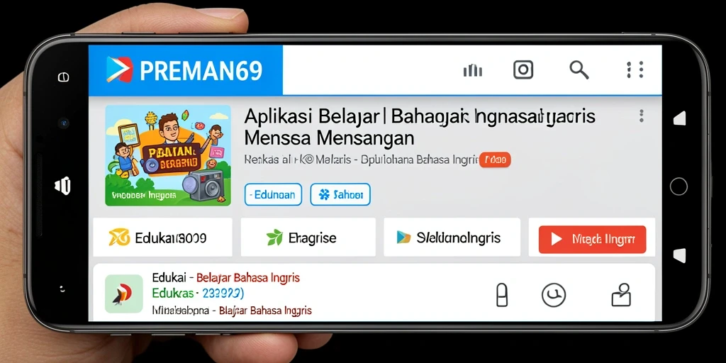 Antarmuka aplikasi PREMAN69 untuk belajar bahasa Inggris.