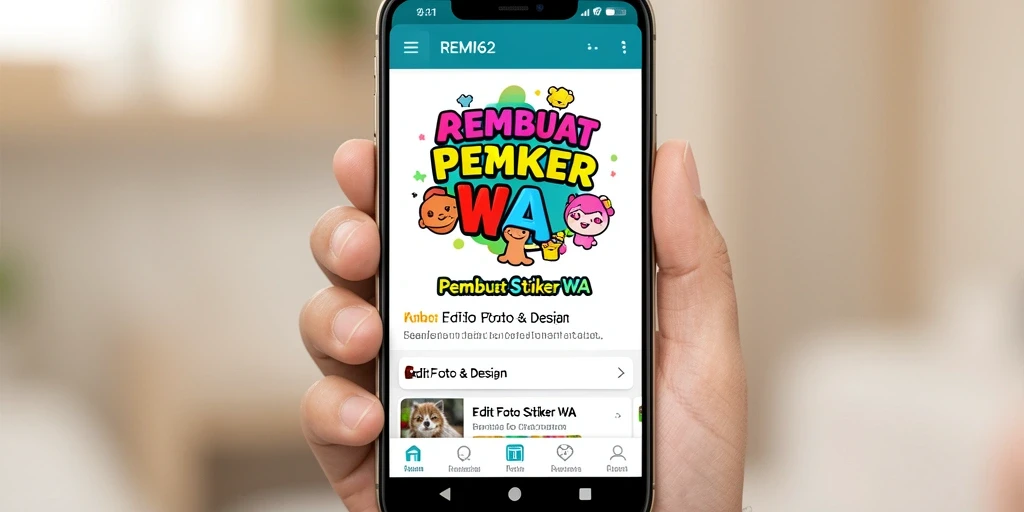 Tampilan antarmuka aplikasi REMI62 untuk pembuat stiker WA.
